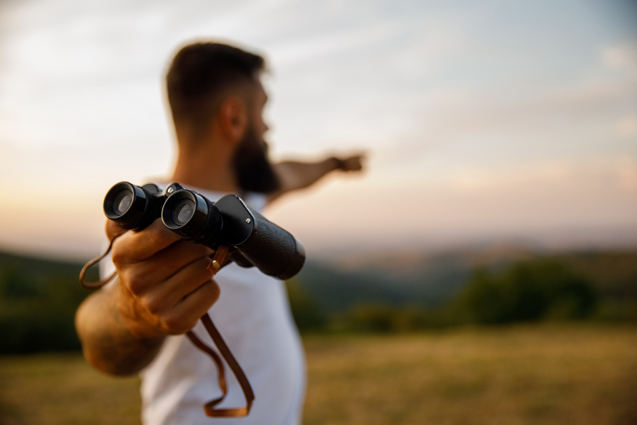Look into future – vision Man looking ahead to future vision